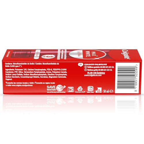 COLGATE Max White Ultra Active Foam Seguro para los Dientes con Flúor, Blanqueador para Manchas, 2x75ml