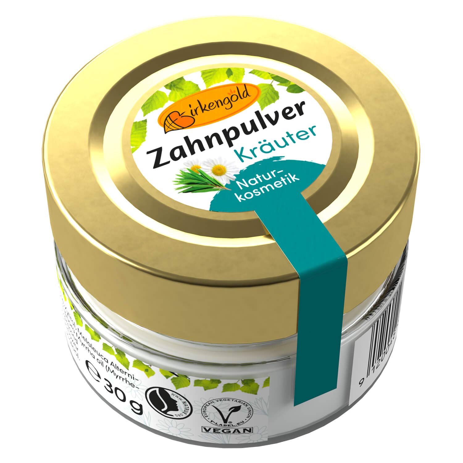 Birkengold Polvo dental de hierbas, natural, sin plástico, envasado en frasco de vidrio