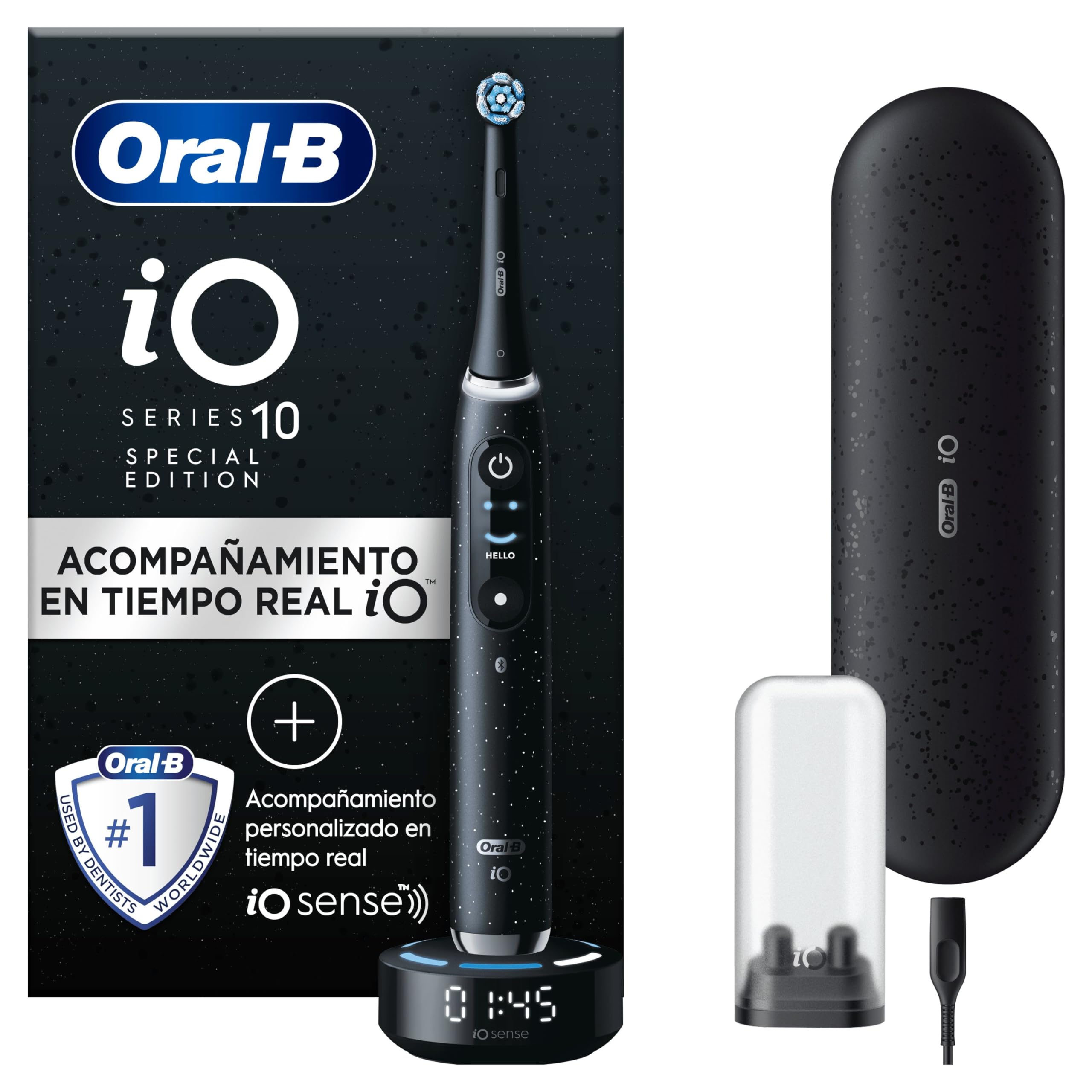 Oral-B iO 10 Cepillo de Dientes Eléctrico Negro, 7 Modos De Cepillado y Sensor De Presión, Diseno por Braun Edición Espe